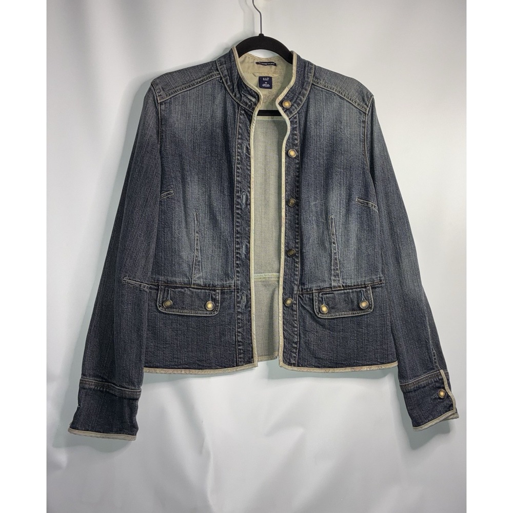 Gap Jacket VTG Y2K Womens Med Blue Denim Stretch Jean Coat Band Collar Western